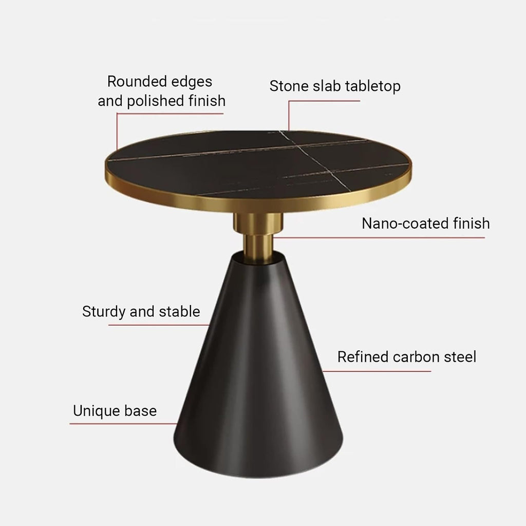 Modern Small Round Side Table with Rock Slab, Luxury Faux Marble Sofa End Table, Carbon Steel Conical Base, Nano-Coating, for Living Room, Bedroom,Office(A,80 * 75CM/31.5 * 29.5IN)
