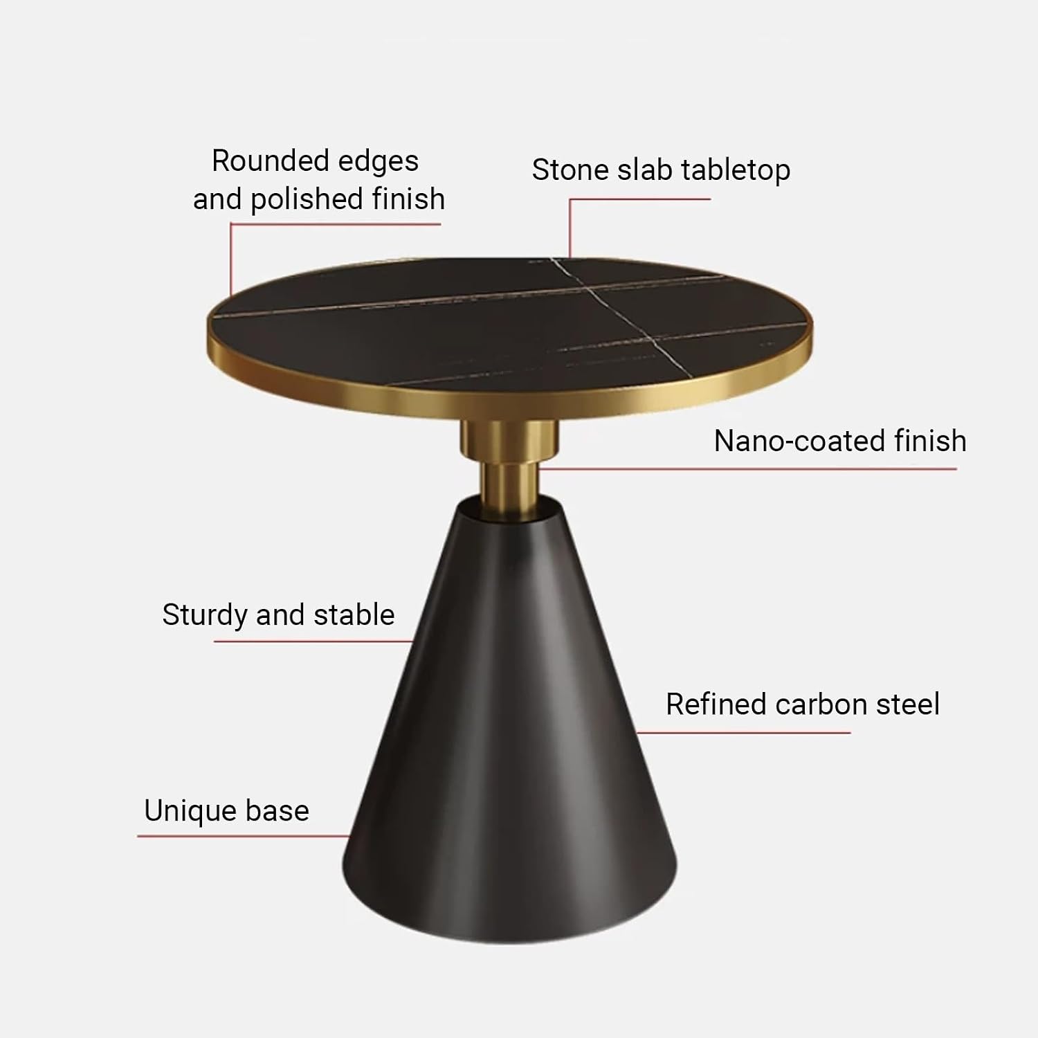 Modern Small Round Side Table with Rock Slab, Luxury Faux Marble Sofa End Table, Carbon Steel Conical Base, Nano-Coating, for Living Room, Bedroom,Office(A,80 * 75CM/31.5 * 29.5IN)