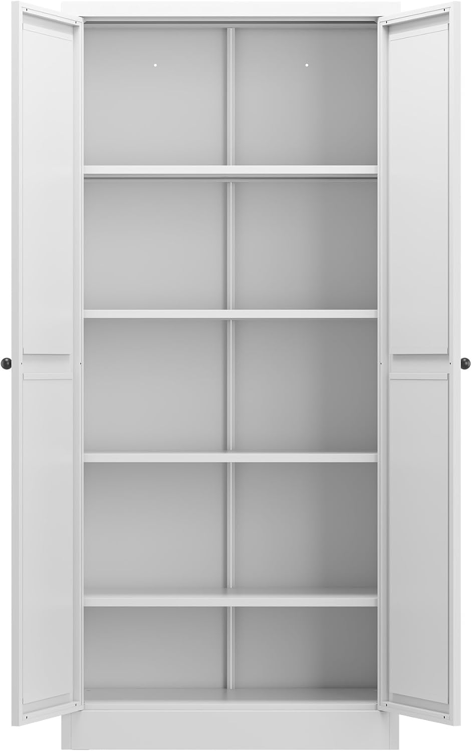 Metal Kitchen Pantry Cabinet - 61" Tall Sideboard Storage Bookcase with 2 Doors & 4 Adjustable Shelves, White Cupboard Storage Hutch Cabinet for Kitchen/Pantry/Bathroom