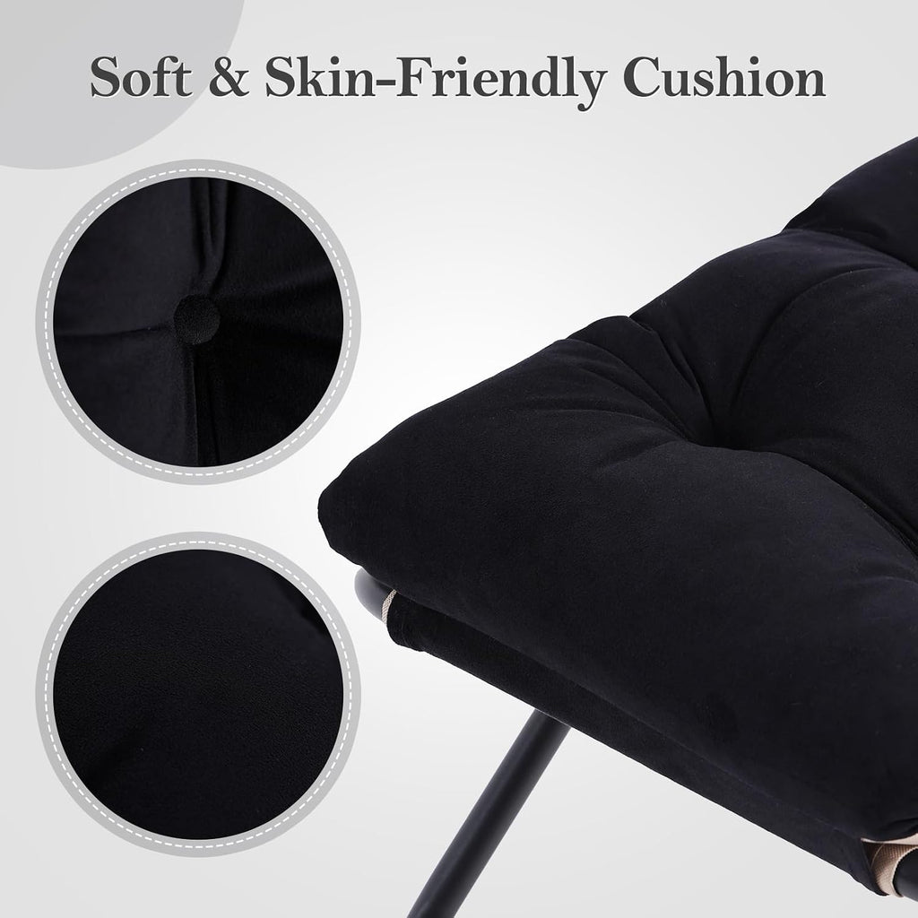 Welnow Folding Foot Stool, Upholstered Small Accent Ottoman with Detachable Thick Cotton Cushion, Padded Sofa Stool with Straight Metal Legs for Lazy Chair, Living Room, Bedroom, Black