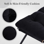 Welnow Folding Foot Stool, Upholstered Small Accent Ottoman with Detachable Thick Cotton Cushion, Padded Sofa Stool with Straight Metal Legs for Lazy Chair, Living Room, Bedroom, Black