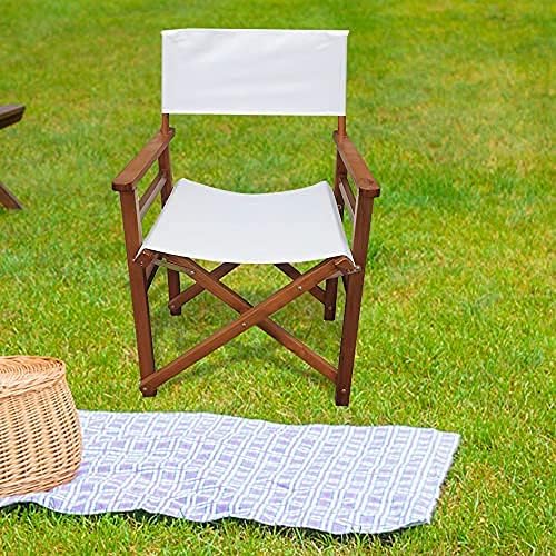 SSLine Set of 2 Professional Director Chairs Portable Folding Dining Height Directors Chair w/Wood Frame and Canvas Lightweight Camping Lawn Chair (White/2PC-19 H)