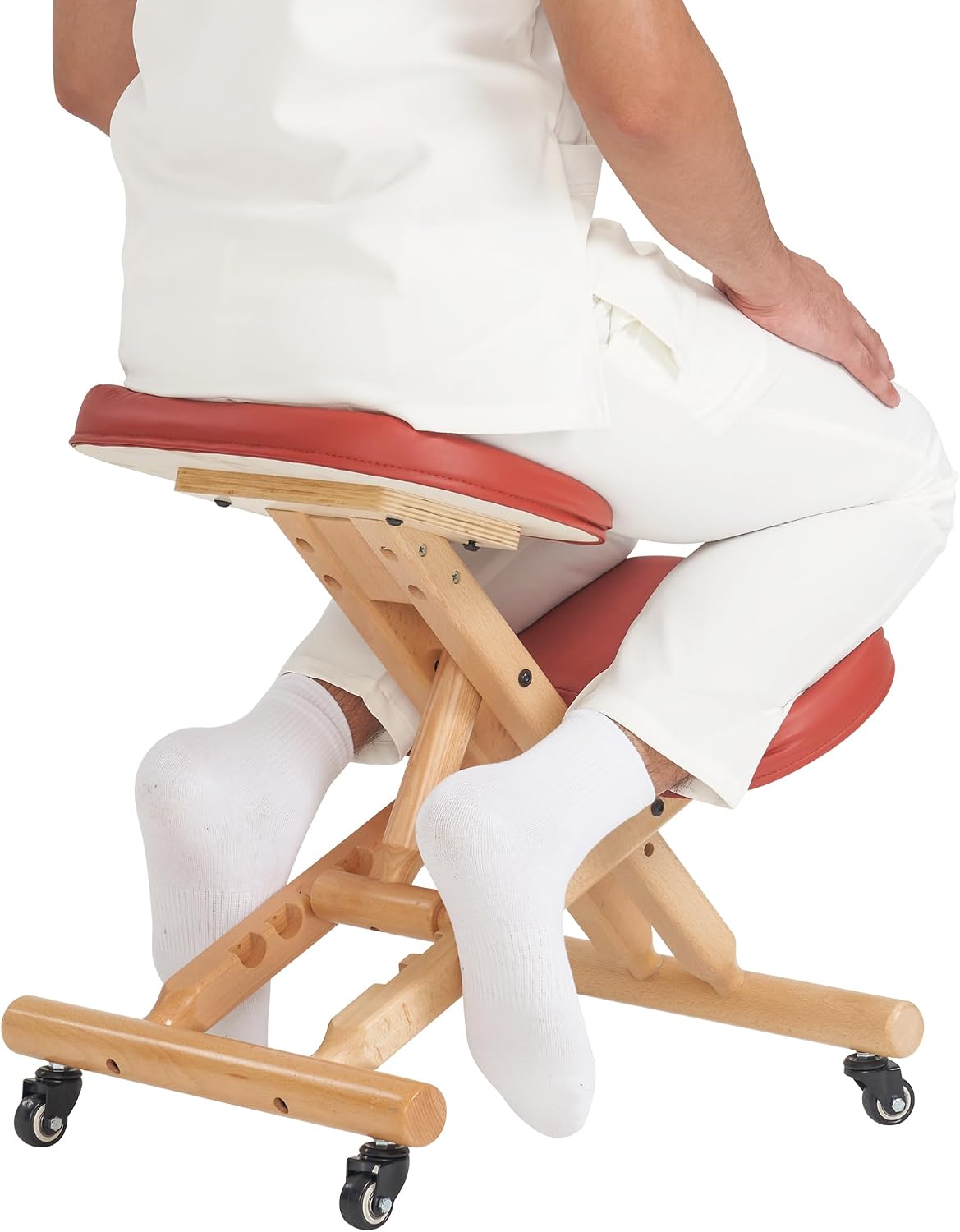 Massage Ergonomic Kneeling Chair, Adjustable Height Posture Stool for Home and Office - Neck and Back Pain Relieving | Spine Tension Relief- Thick Comfortable Cushions (Cinnamon)