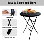 32in Cocktail Table, Folding Round High Top Indoor Outdoor Use, Foldable Bar Height Table for Parties and Commercial Events (Black, 2 Pcs)