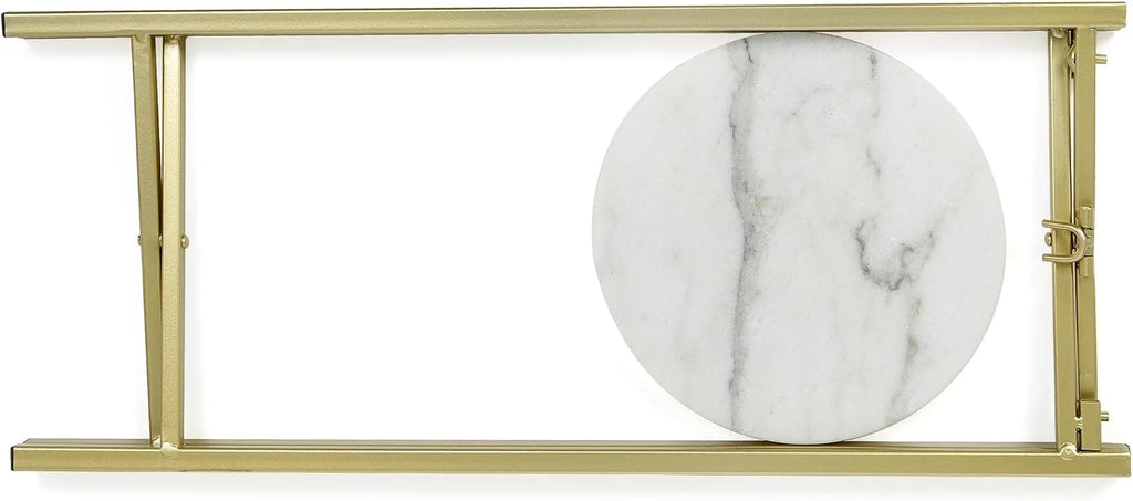 Collapsible Drink Table, Gold Metal Frame with White Marble Top