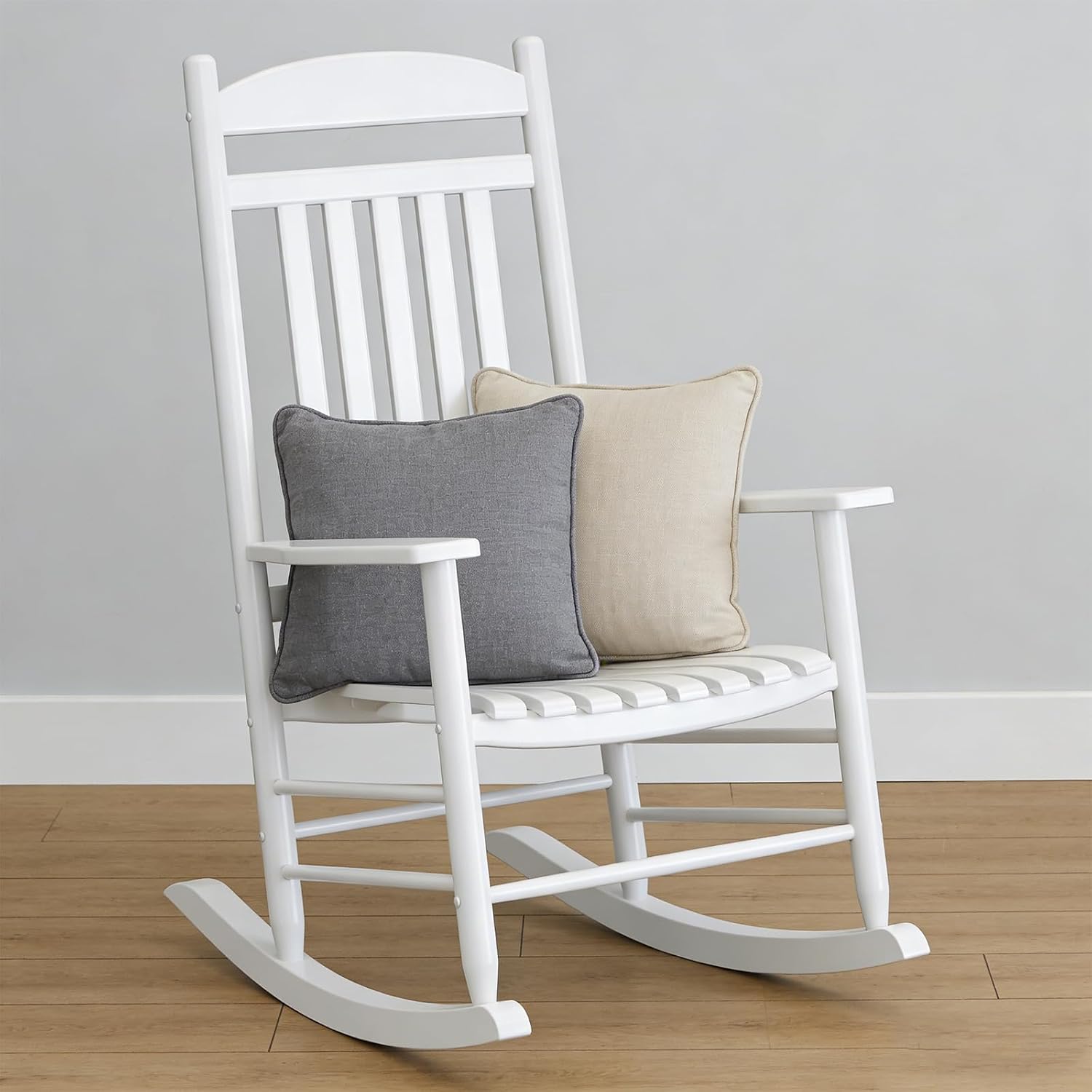 Wooden Outdoor Rocking Chair, Weatherproof Oversized Rocking Chair, Heavy Duty Comfort with 450 lbs Weight Capacity, Solid Relaxing Rocker with High Back for Patio, Porch, Living Room (white)