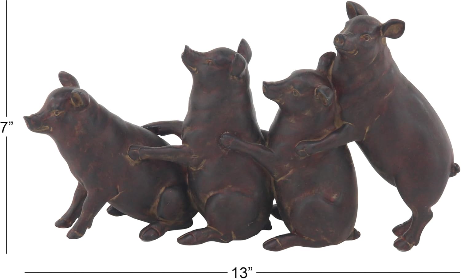Deco 79 Polystone Pig Decorative Sculpture Home Decor Statue, Accent Figurine 13" x 4" x 7", Dark Brown