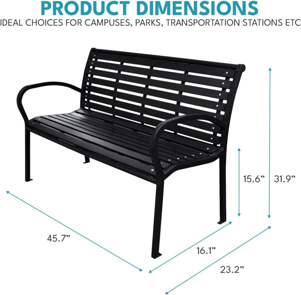 45.7in. Patio Bench Black Steel