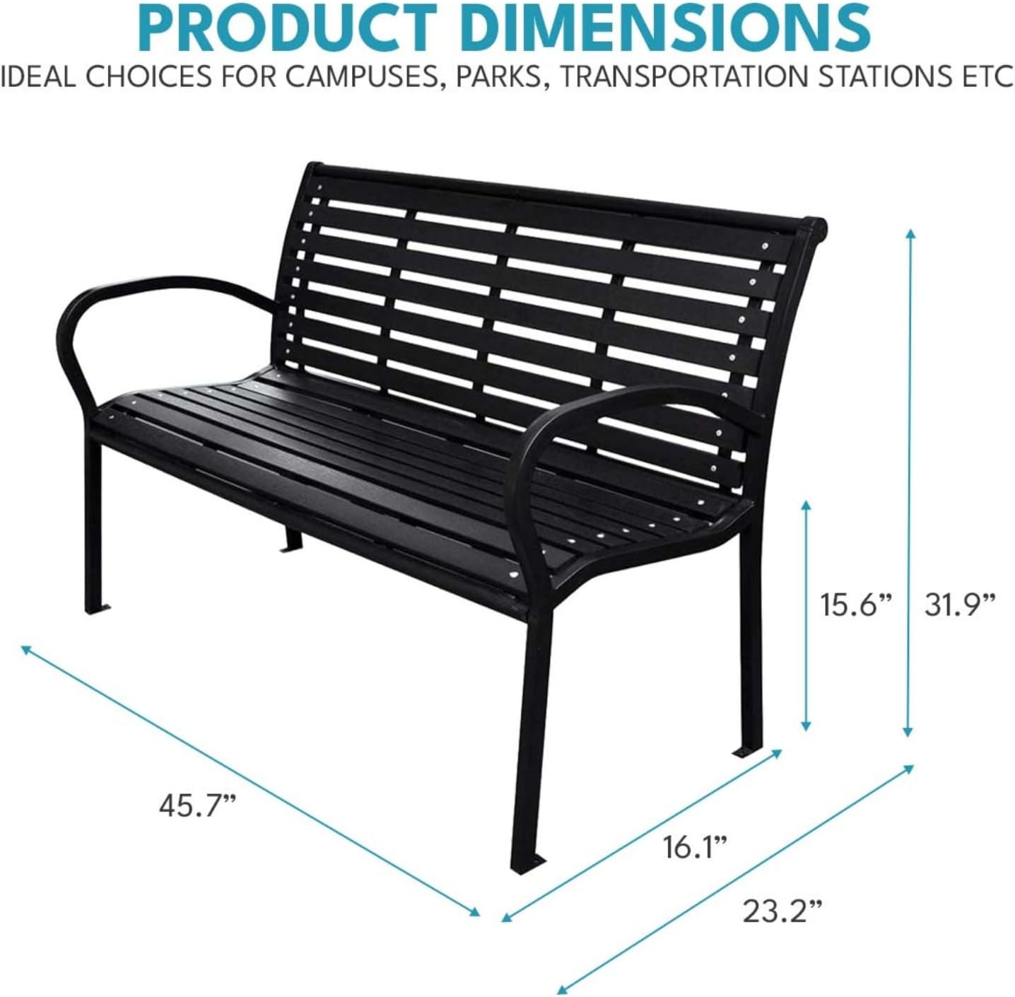 45.7in. Patio Bench Black Steel