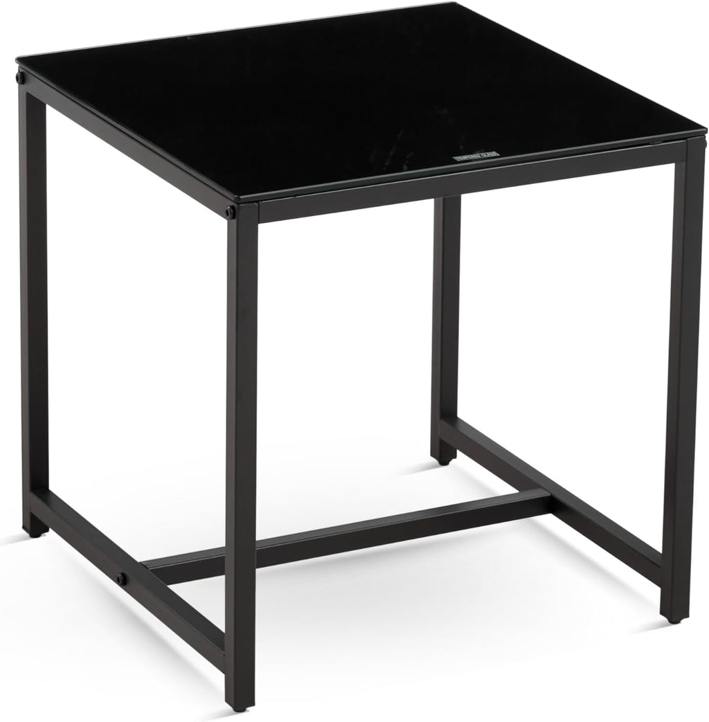 Modern Glass Side Table with Metal Legs - Multipurpose Small Tea Table for Living Room, Bedroom, Office, Outdoor Use - Waterproof & Durable Tempered Glass Top