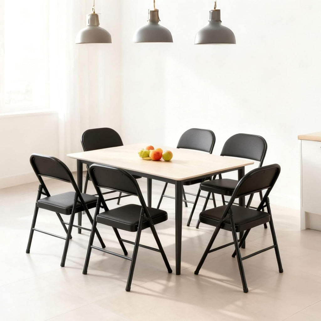 SHGJ&SOFT Set of 2 Folding Chairs with Padded Seats and Backs, Black Metal Frame Chair for Indoor and Outdoor, Home Office, Dorm, Party, Backyard, Lawn, Patio(Black, 2-Pack)