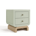 Storkcraft Santorini 2 Drawer Nightstand, Sage & Driftwood | GREENGUARD Gold Certified Nightstand for Kids Bedroom, Premium Wood with Curved Base, “Champagne” Metal Knobs