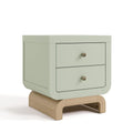 Storkcraft Santorini 2 Drawer Nightstand, Sage & Driftwood | GREENGUARD Gold Certified Nightstand for Kids Bedroom, Premium Wood with Curved Base, “Champagne” Metal Knobs