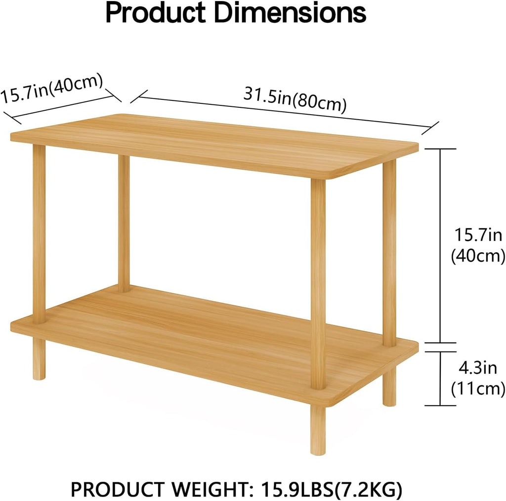 Funecy 2-Tier End Table, Sofa Side Table with Storage, Narrow Side Table, Bedside Table for Bedroom，for Living Room and Small Space (Natural)