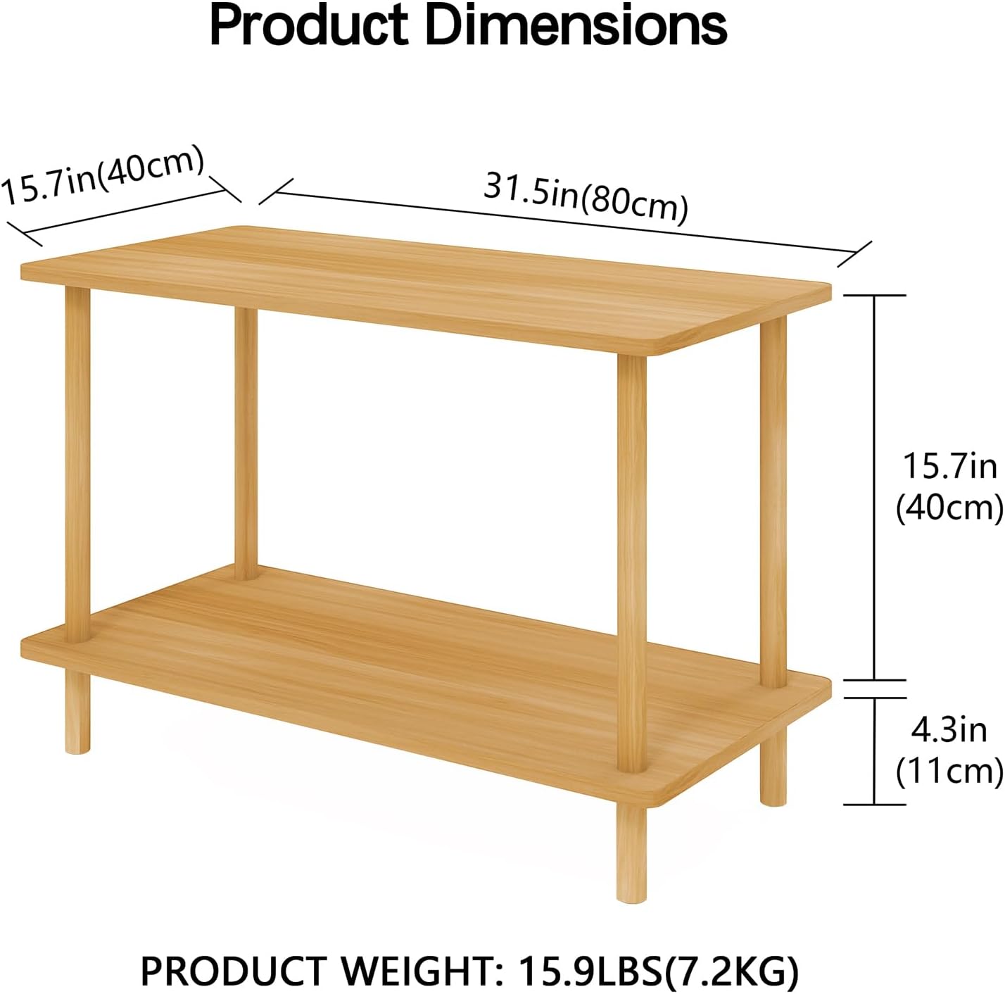 Funecy 2-Tier End Table, Sofa Side Table with Storage, Narrow Side Table, Bedside Table for Bedroom，for Living Room and Small Space (Natural)