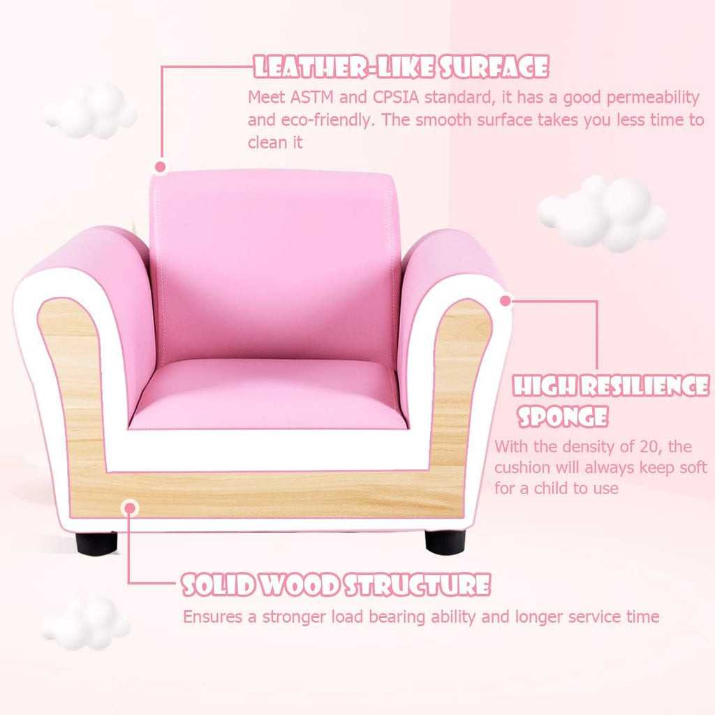 Costzon Kids Couch with Footstool, Children's Sofa with ASTM & CPSIA w/PU Leather Surface, Mini Armrest Chair Lounge, Soft Kids Sofa for Preschool Bedroom Kids Room Toddlers Boys Girls Birthday (Pink)