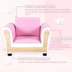 Costzon Kids Couch with Footstool, Children's Sofa with ASTM & CPSIA w/PU Leather Surface, Mini Armrest Chair Lounge, Soft Kids Sofa for Preschool Bedroom Kids Room Toddlers Boys Girls Birthday (Pink)