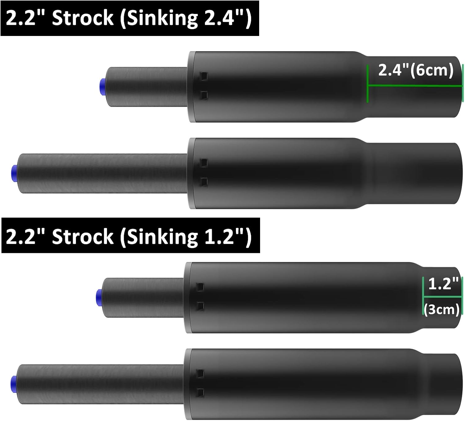MySit 2.2" Stroke Office Chair Gas Lift Cylinder Replacement, Heavy Duty 450lbs Shortest Gas Spring Rod Part Sinking 2.4 inches Universal Size Black for Short Person, High Chair Base, Class 4