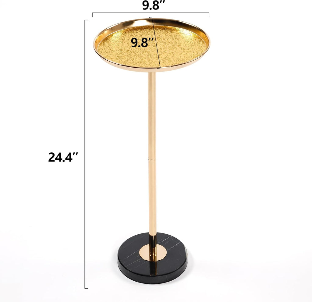extrasleep Adjustable Side Table, Small Tea Martini Table, Gold, Natural Marble Decorative Pedestal End Table for Display and Storage