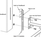 2Pcs #711 Bolt-On to Hook-On Bed Frame Conversion Brackets for Headboard or Footboard,Bed Hook Adapter kit with Hardware, Hook on Bed Rails Brackets(Black)