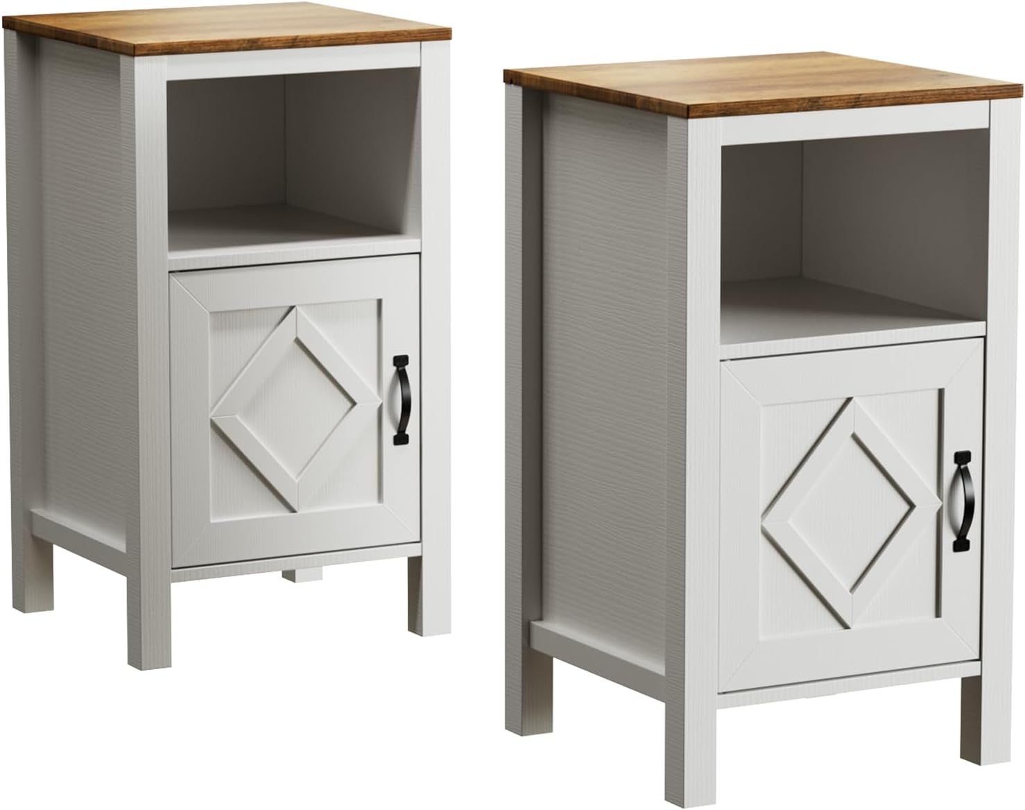 BVIUNTWO Set of 2 Modern White Side Tables with Cabinet & Open Department, Sofa End Table for Living Room, Nightstand for Bedroom