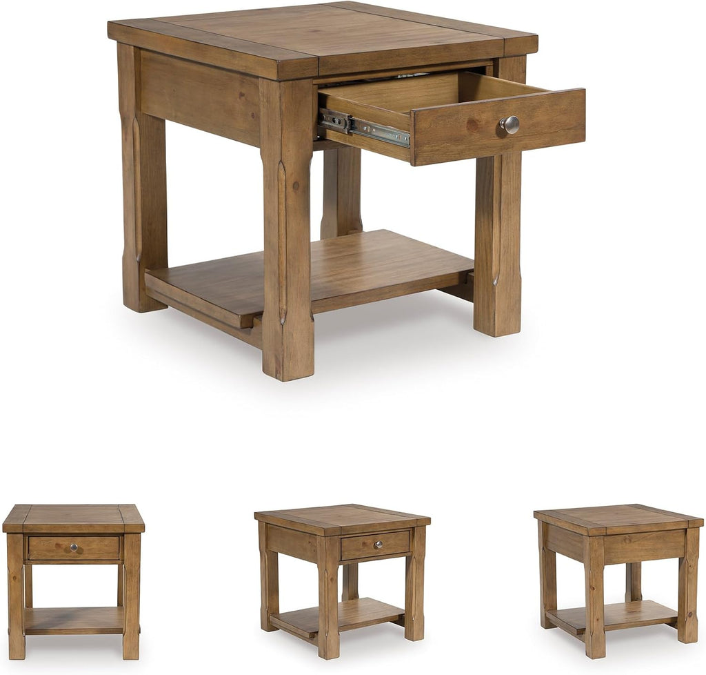 Signature Design by Ashley Vandenmore Casual 1-Drawer End Table with Bottom Shelf, Light Brown