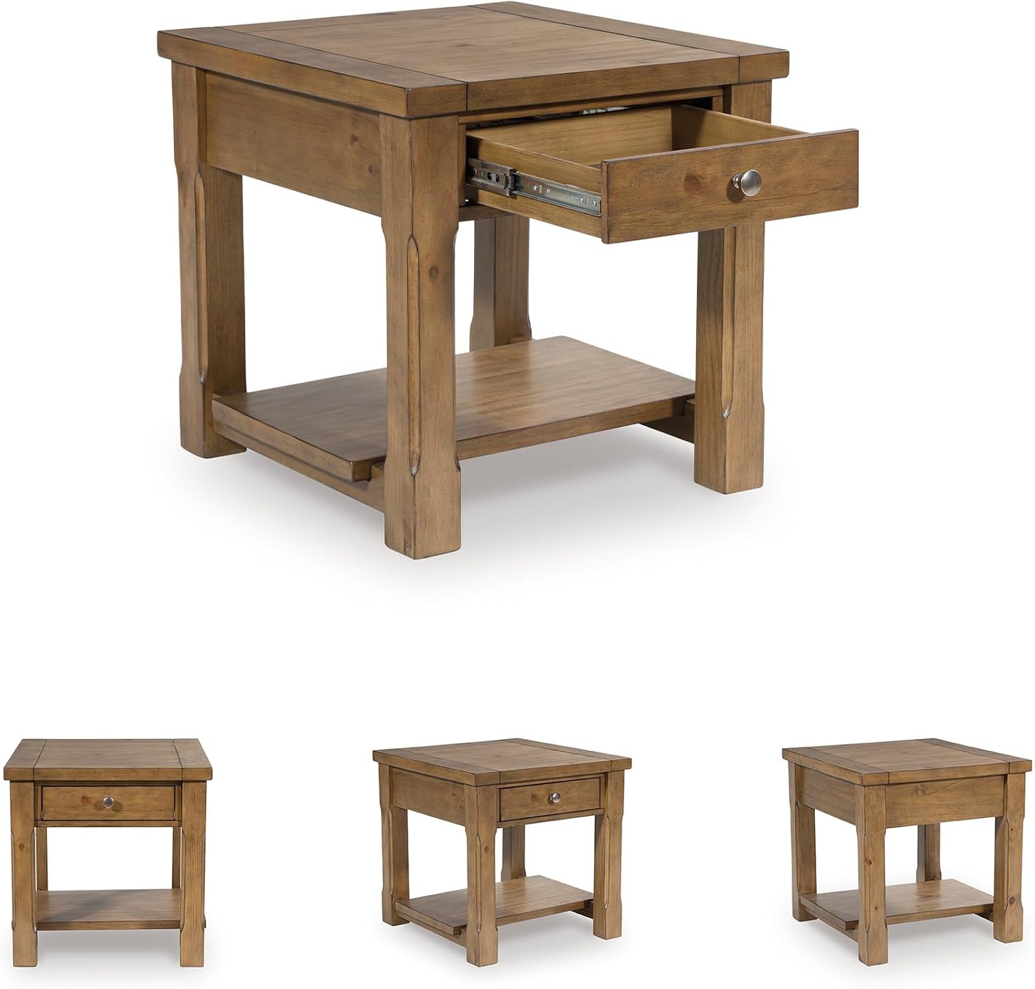 Signature Design by Ashley Vandenmore Casual 1-Drawer End Table with Bottom Shelf, Light Brown