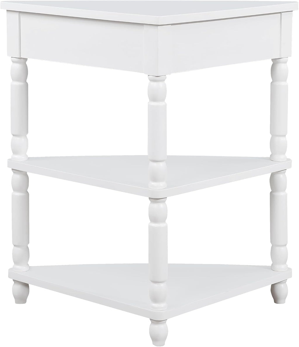 33.8'' Small Triangle Corner Table, 3 Tier End Corner Table with Solid Wood Legs, Wood Corner Side Shelf for Living Room Small Spaces (Milk White)