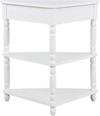 33.8'' Small Triangle Corner Table, 3 Tier End Corner Table with Solid Wood Legs, Wood Corner Side Shelf for Living Room Small Spaces (Milk White)