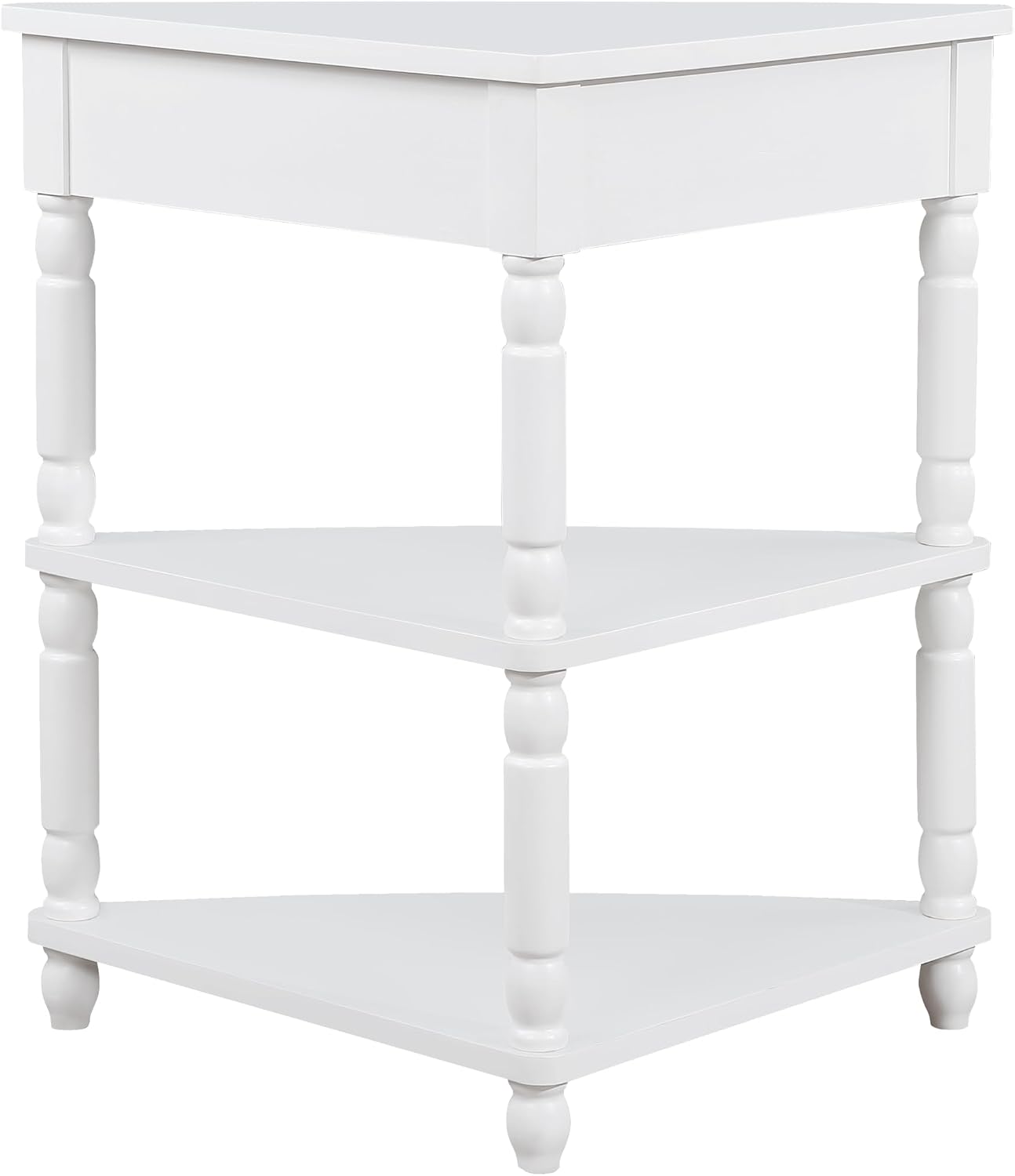 33.8'' Small Triangle Corner Table, 3 Tier End Corner Table with Solid Wood Legs, Wood Corner Side Shelf for Living Room Small Spaces (Milk White)