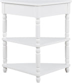 Corner Side Table, 3-Tier Triangle End Table with Drawer and Solid Wood Legs, 33.86" Small Space Storage, Milk White