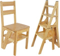 Wooden 3in1 Folding Step Stool Chair with Display Shelf Convertible Ladder for Home Library(B)