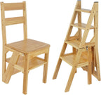 Wooden 3in1 Folding Step Stool Chair with Display Shelf Convertible Ladder for Home Library(B)