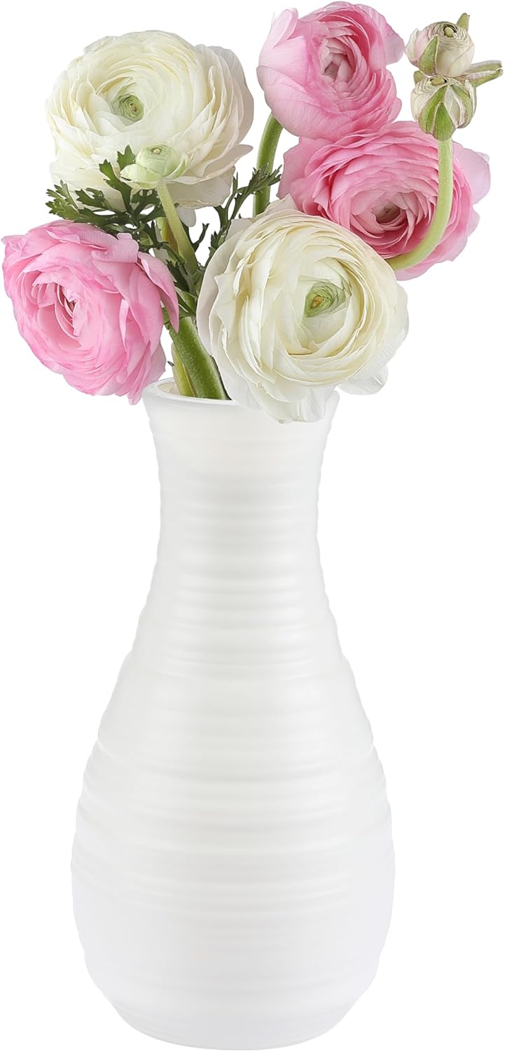 White Plastic Flower Vase, Ceramic-Look Decorative Vase for Flowers, Small and Cute for Home Living Room Dining Wedding Bouquet Decor (8 inches)