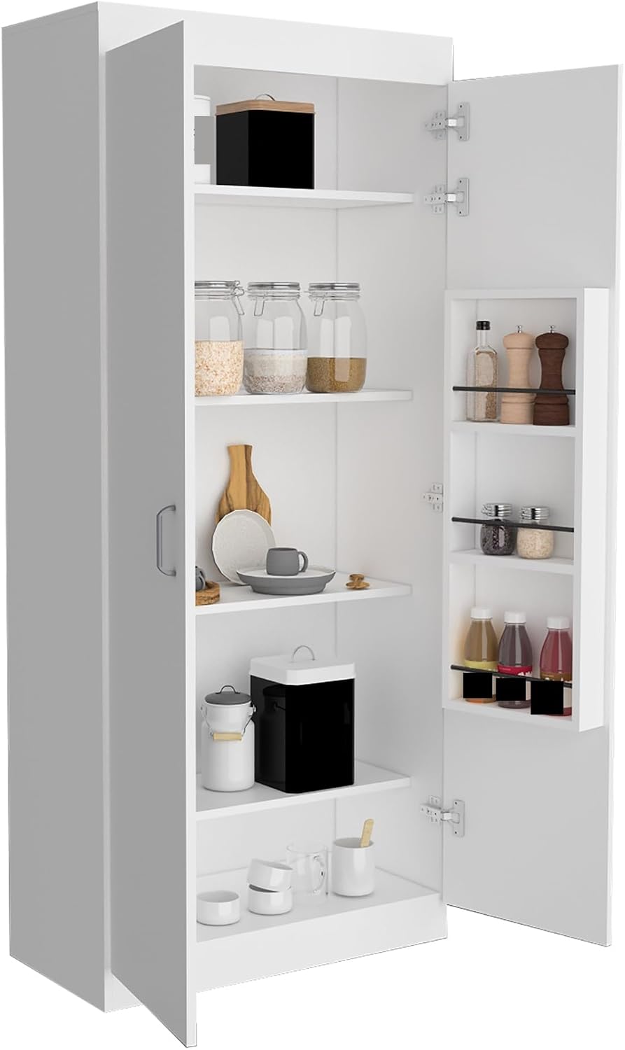 Pantry Double Door Cabinet, Storage Locker with Five Shelves,Three Interior Door Shelves,for Kitchen Home