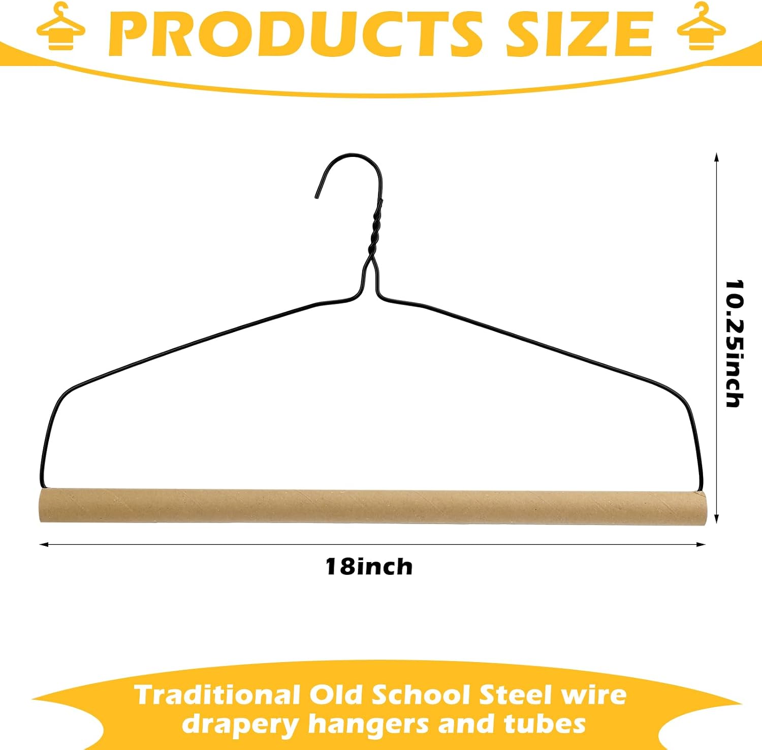 Didaey 10 Sets Heavy Duty 18" Drapery Hangers with Strong 10.5 Gauge Alloy Steel Wire for Heavy Items (Black)