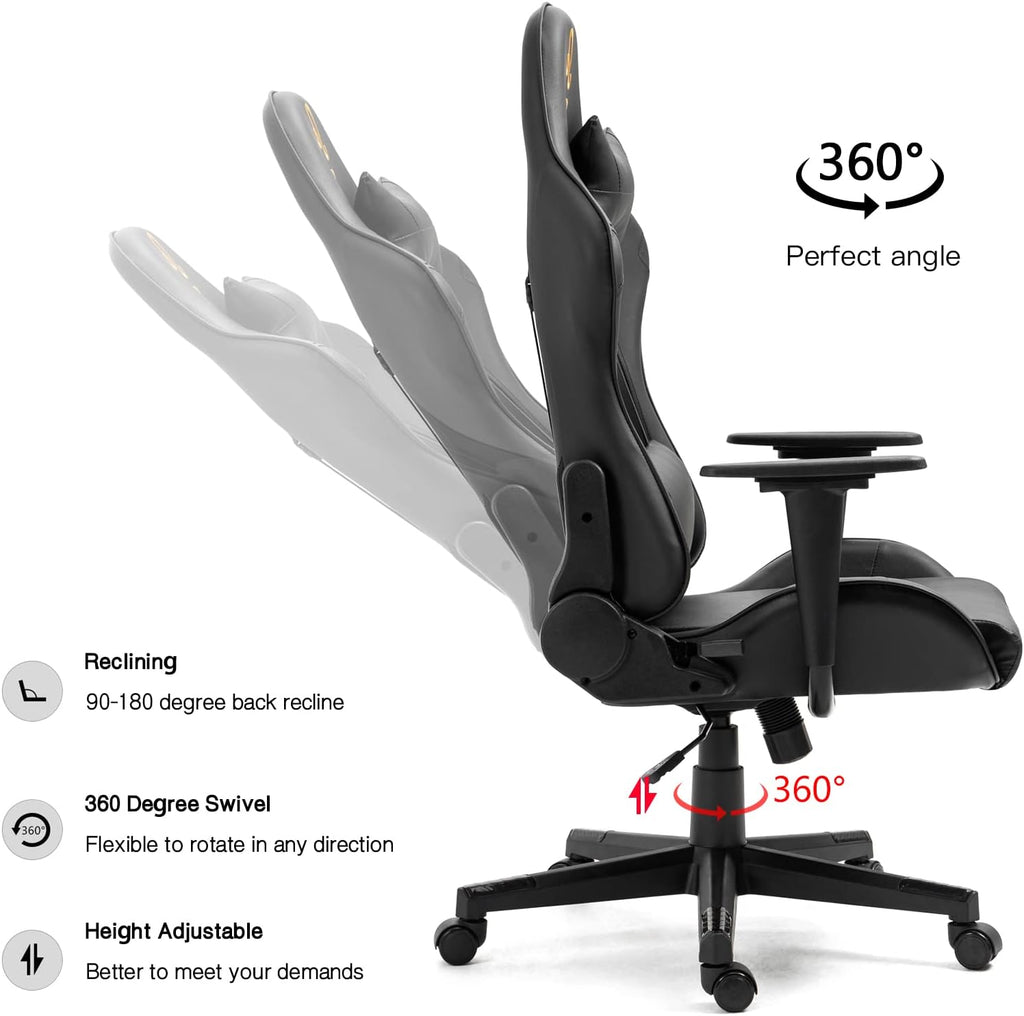 Modern-Depo Leo Gaming Chair with Zodiac Star Sign, Ergonomic Design, Adjustable Swivel, and Lumbar Support, Black