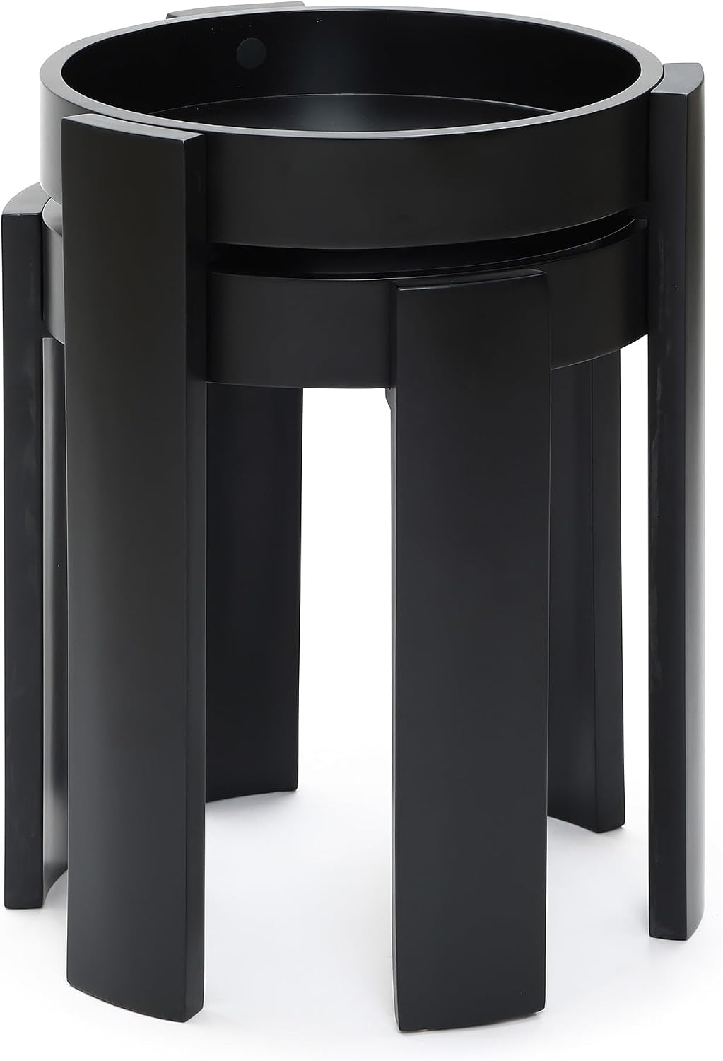 LuxenHome Set of 2 Black Nesting Tables, Space Saving Modern Round Side Table Set for Living Room, Bedroom