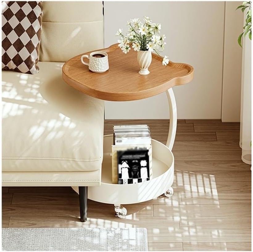 Movable Sofa Side Table Cute Minimalist Small Trolley Living Room Corner Wheeled Shelf Nightstand Small Side Table
