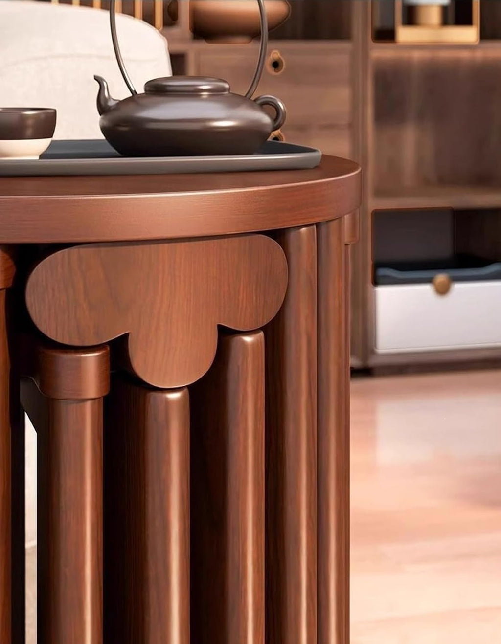 Stackable Stools Set of 6, Round Wooden Nesting Stools with Locking Casters, 360°Swivel Versatile Side Table for Living Room, Office, Classroom(Cherry)