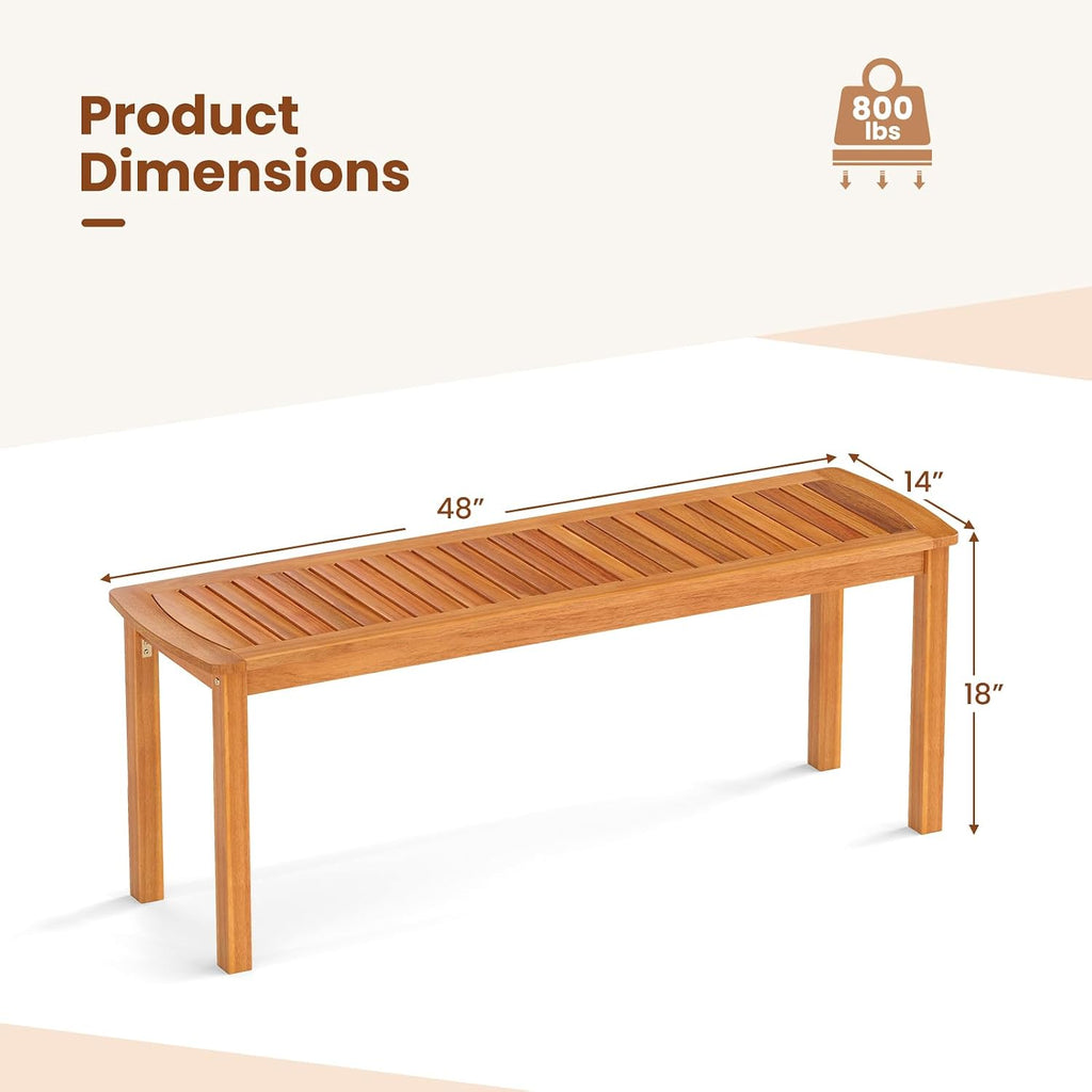 RELAX4LIFE Wood Patio Outdoor Bench - 48’’ Backless Acacia Wooden Dining Bench w/Slatted Seat, 2-Person Farmhouse Indoor Outside Furniture for Entryway Garden Park Porch Poolside, 800LBS Max Load (1)