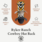 Ryker Ranch Cowboy Hat Rack for Wall | Western Hat Rack for Cowboy Hats | Wood and Metal Cowboy Hat Holder for Wall with Southwestern Style | Cowboy Hat Hanger for Western Decor