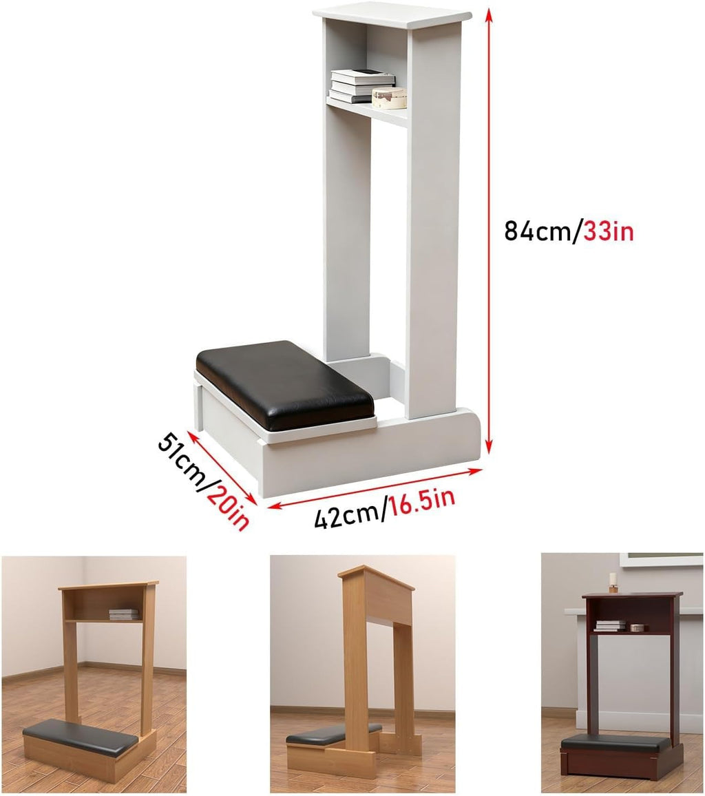 Church Prayer Bench Kneeler Wooden Prayer Kneeler with Book Shelf Prayer Table at Home with Cushion Pad Meditation Stool Kneeling Stool for Church Family(White)