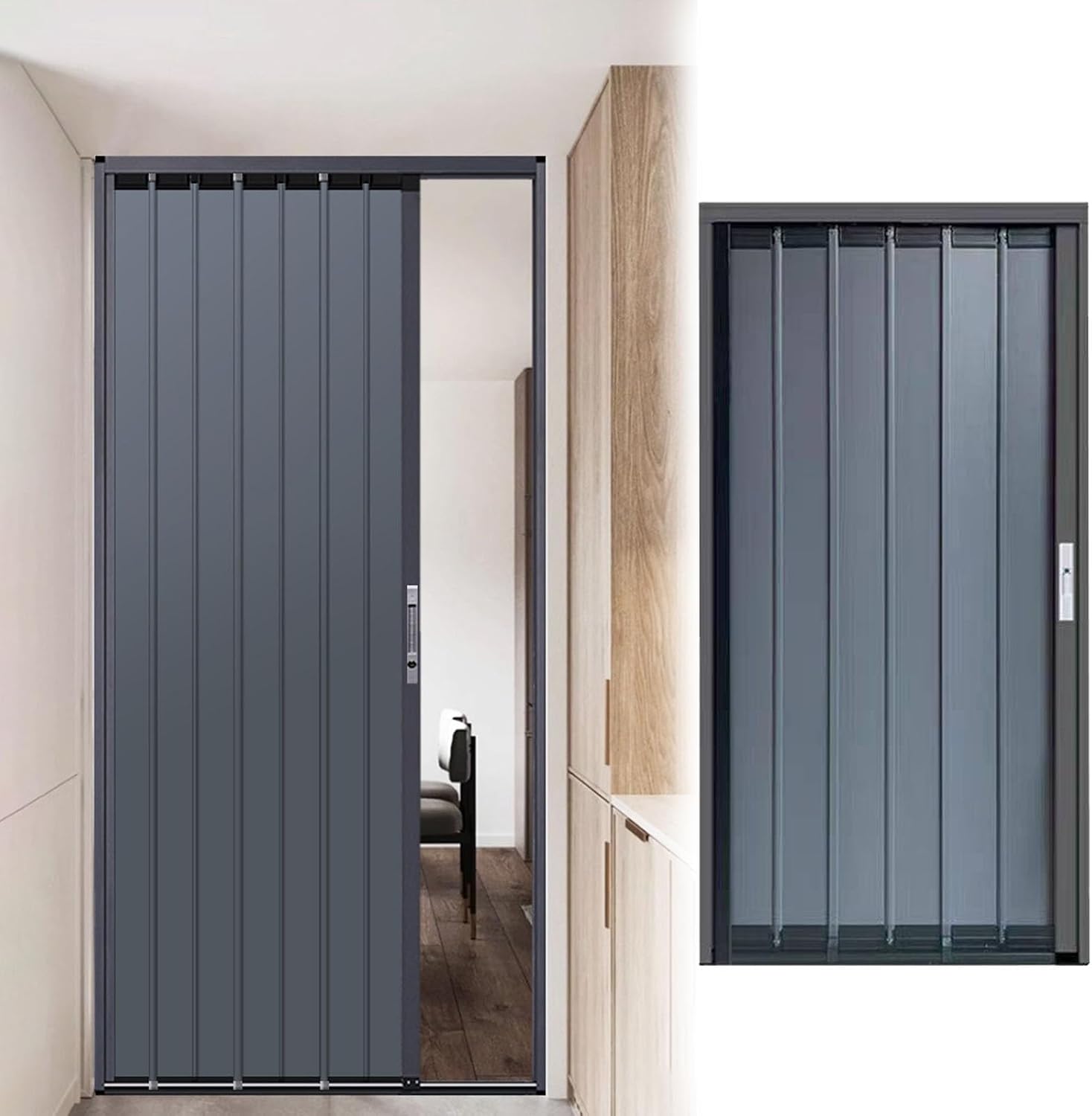 Lockable According Folding Sliding Door Aluminum Customizable, Warehouse Pantry Gate with Key, Room Privacy Dividers Partition Wall for Closet Kicchen(60x82in WXH)
