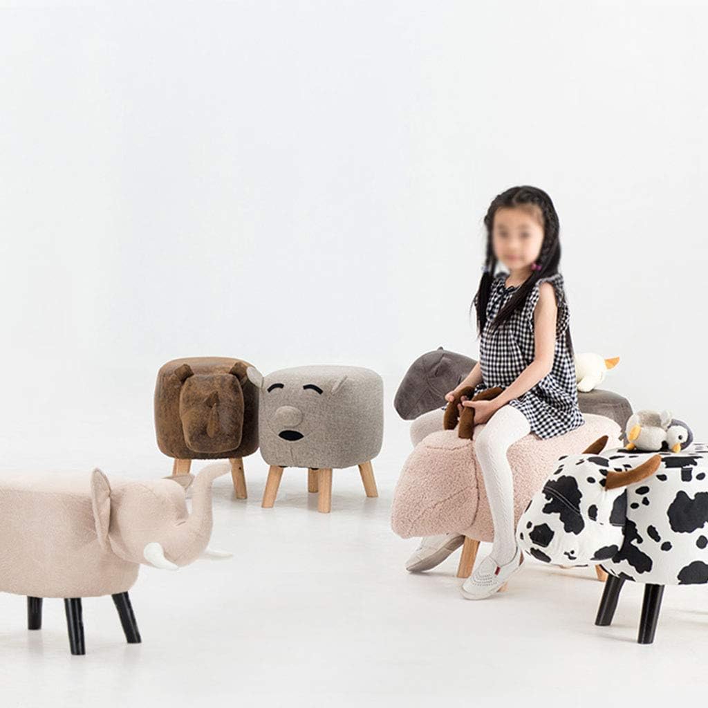 Solid Wood Animal Leather Stool Ottoman Creative & Cute Stool for Kids Toy Chest Chair for Children Solid Wood Footstool 4 Legs (Elephant)