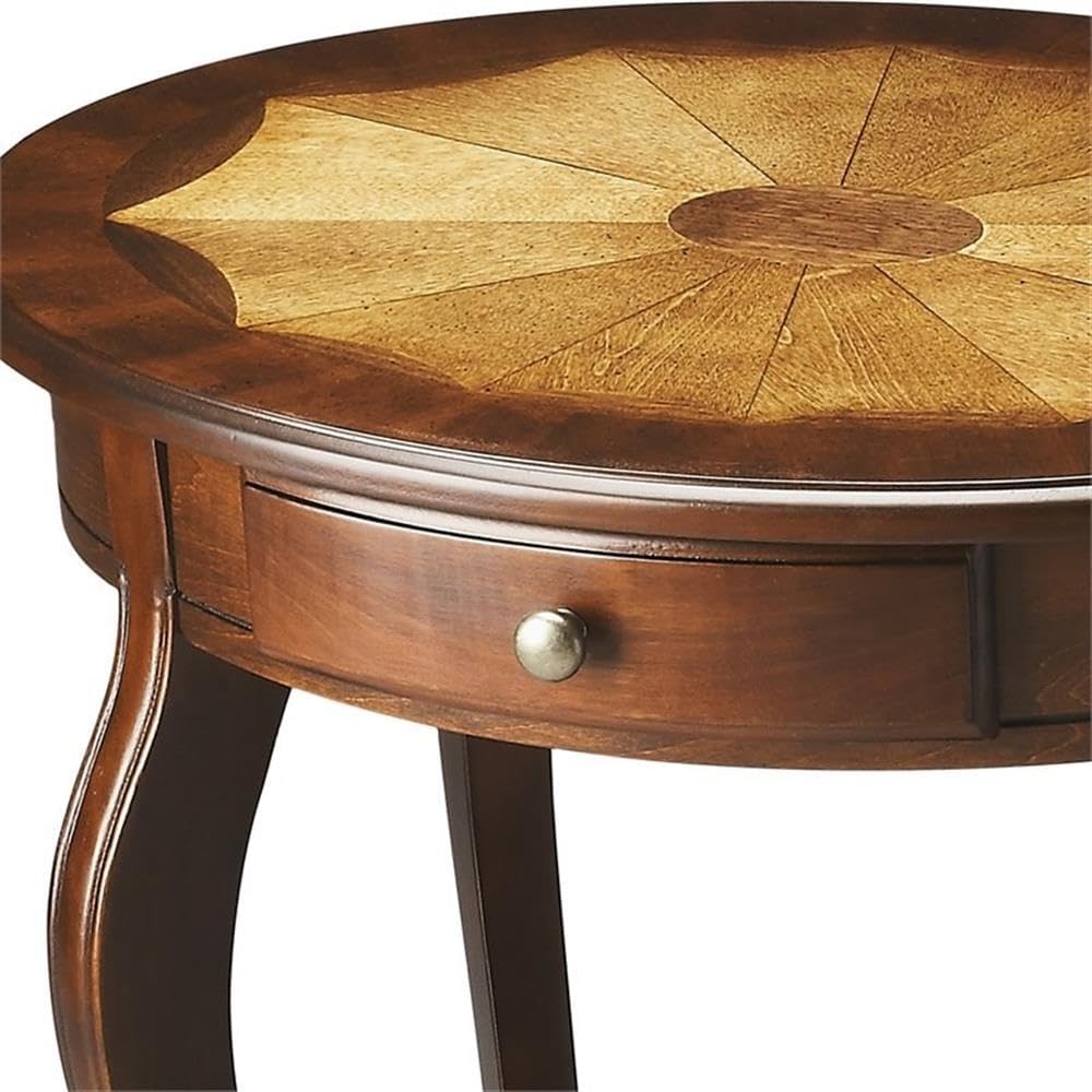 Beaumont Lane Traditional Oval Accent Table, Cherry Finish, Rubberwood and MDF Construction, 24.5"W x 18.25"D x 26.25"H, Lower Shelf, Working Drawer, Brass Hardware, Decorative Living Room Side Table