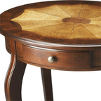Beaumont Lane Traditional Oval Accent Table, Cherry Finish, Rubberwood and MDF Construction, 24.5"W x 18.25"D x 26.25"H, Lower Shelf, Working Drawer, Brass Hardware, Decorative Living Room Side Table