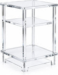 Thick Acrylic Side Shelf Table, 3-Tier Narrow Clear Acrylic End Table Nightstand, Square Transparent Small Coffee Table for Living Room Bedroom Small Space
