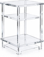 Thick Acrylic Side Shelf Table, 3-Tier Narrow Clear Acrylic End Table Nightstand, Square Transparent Small Coffee Table for Living Room Bedroom Small Space