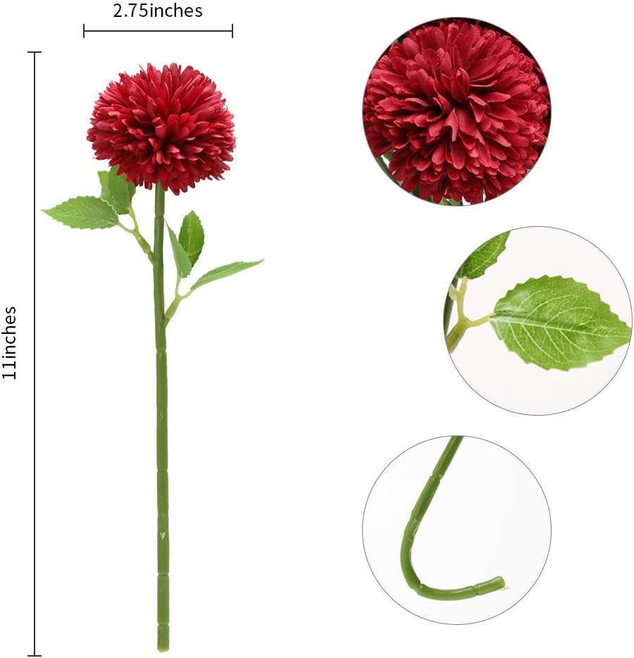 Floweroyal 12pcs Artificial Chrysanthemum Ball Flowers Silk Hydrangea Bridal Wedding Bouquet for Home Garden Party Office Coffee House Decoration